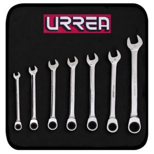 Juego de llaves combinadas pulido espejo de matraca mét, 12 puntas, 7 piezas en estuche Urrea