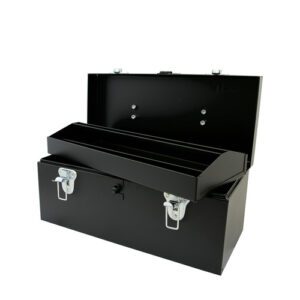 Caja portaherramientas metálica con asa metálica color negro 16" x 7" x 7" Urrea